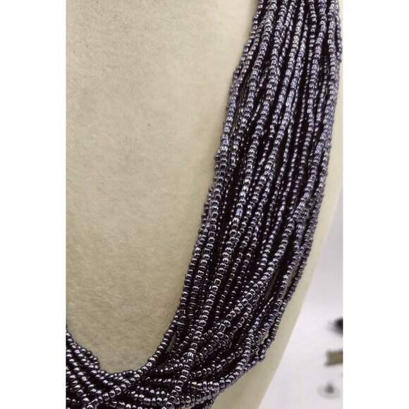 Vintage Multi-Strand Layered Seed Bead Necklace - Black With Purple Hue - Adjust - Picture 3 of 4